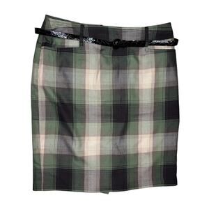 Dressbarn Women’s Plaid Skirt Size 12 Green/Black/Brown Check with Belt Career
